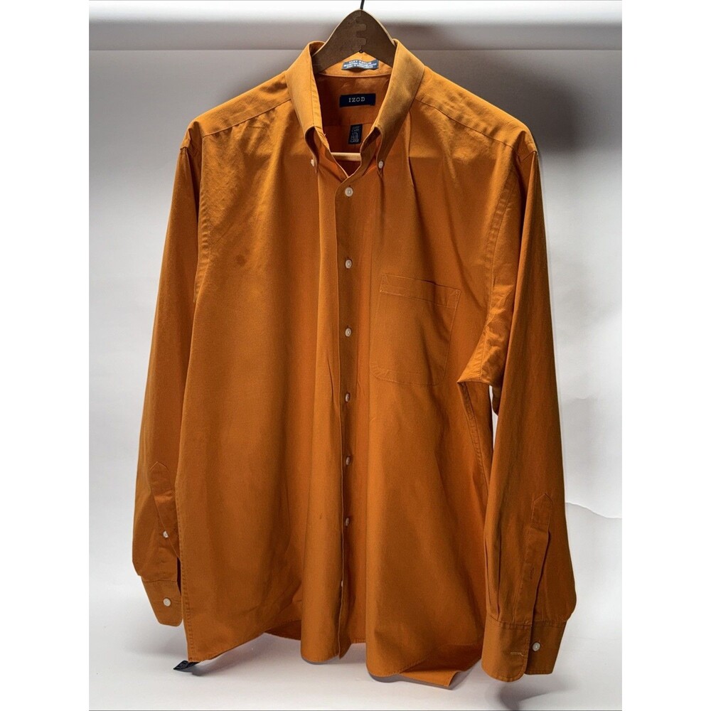 Izod XL Men's Silky Poplin Easy Care orange button down dress shirt 17.5 34 / 35